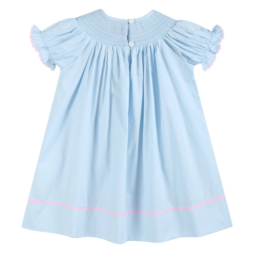 Blue and Pink Bow Smocked Bishop Dress