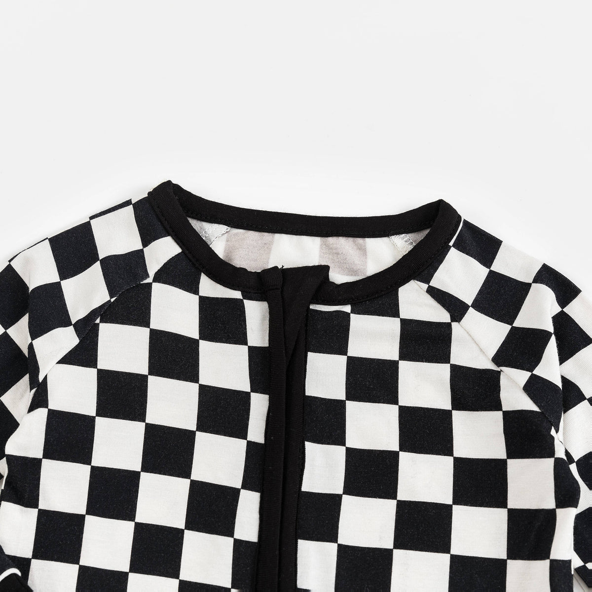 Black and White Checkerboard Design Bamboo Zipper Romper Pajamas