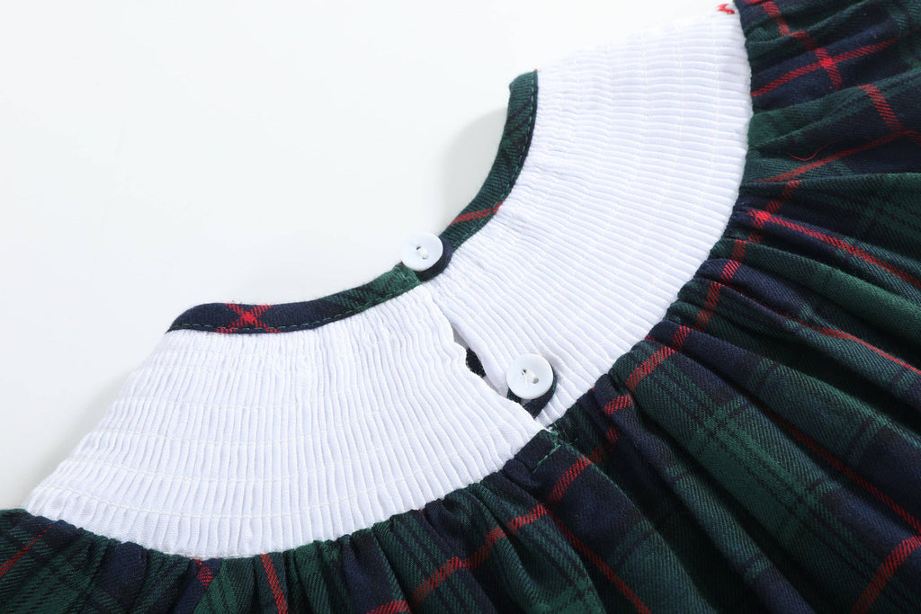 Blue, Green Red Plaid Christmas Santa Smocked Bishop Dress