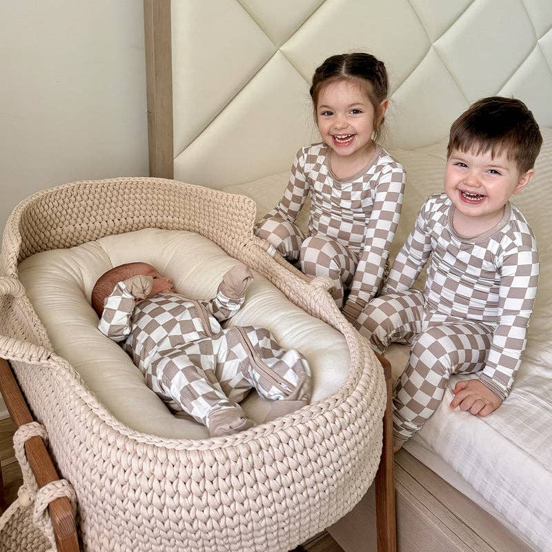 Toddler Boy's Checkerboard Pattern Long Sleeve Top & Pants Set