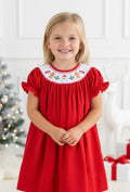 Red Velvet Christmas Smocked Bishop Dress