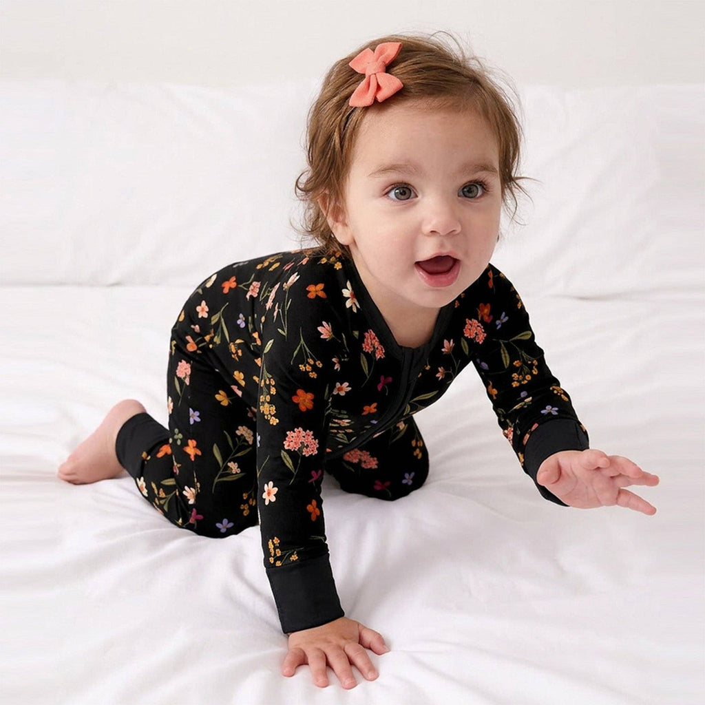 Midnight Wildflower Floral Fantasy Baby Bamboo Zipper Romper Pajamas