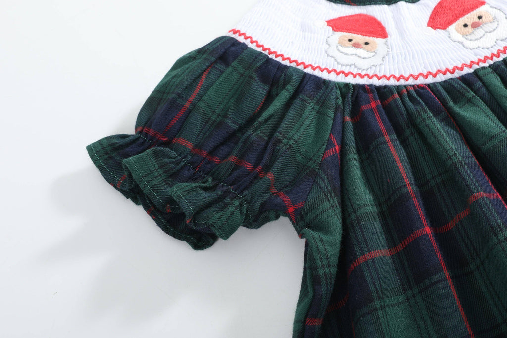 Blue, Green Red Plaid Christmas Santa Smocked Bishop Dress