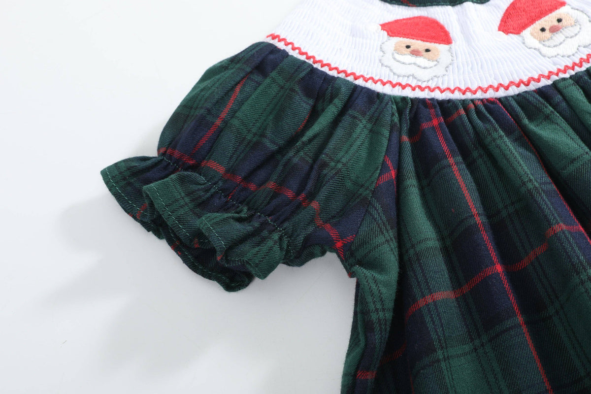 Blue, Green Red Plaid Christmas Santa Smocked Bishop Dress