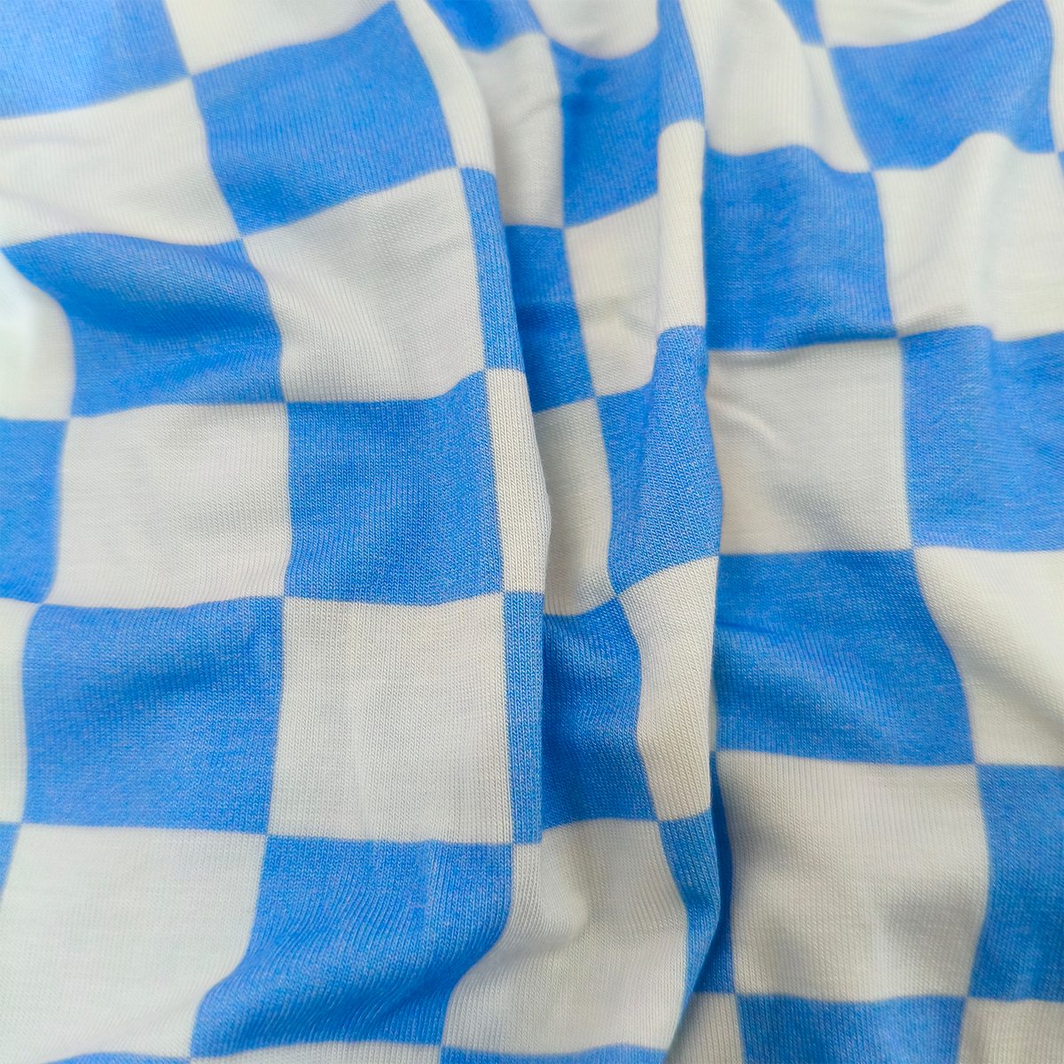 Blue Checkerboard Design Bamboo Zipper Romper Pajamas