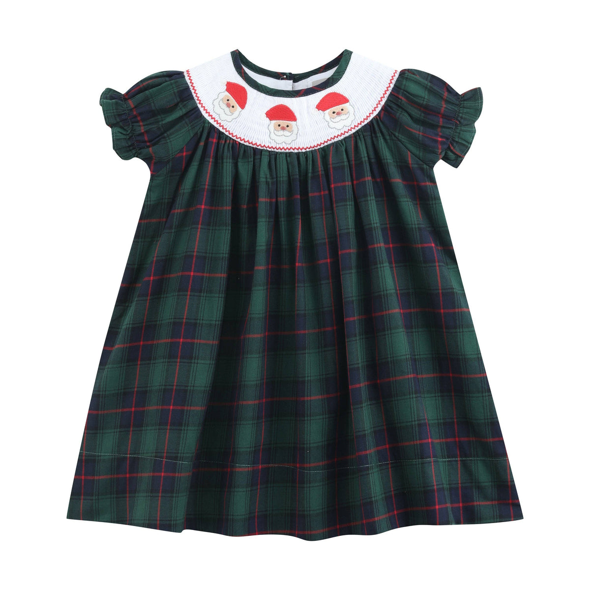 Blue, Green Red Plaid Christmas Santa Smocked Bishop Dress