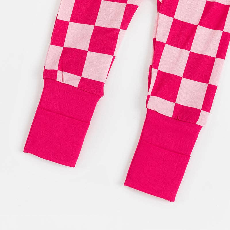 Bamboo Rose Red Checkerboard Zipper Romper Pajamas