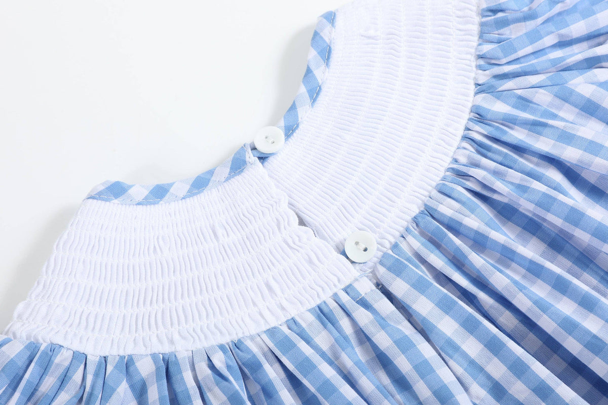 Blue Gingham Farm Smocked Bishop Dress