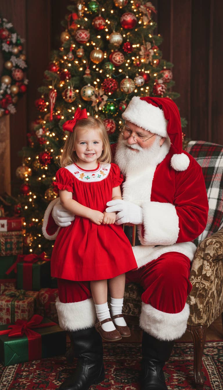 Red Velvet Christmas Smocked Bishop Dress