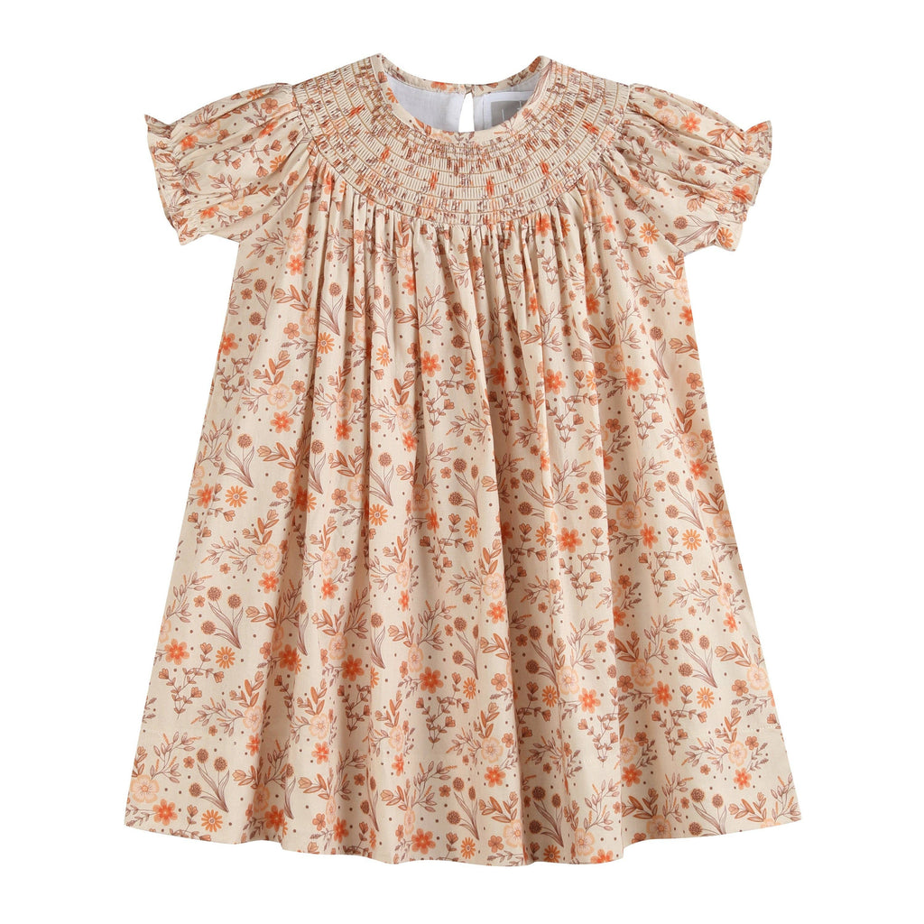 Brown Floral Smocked Bishop Dress