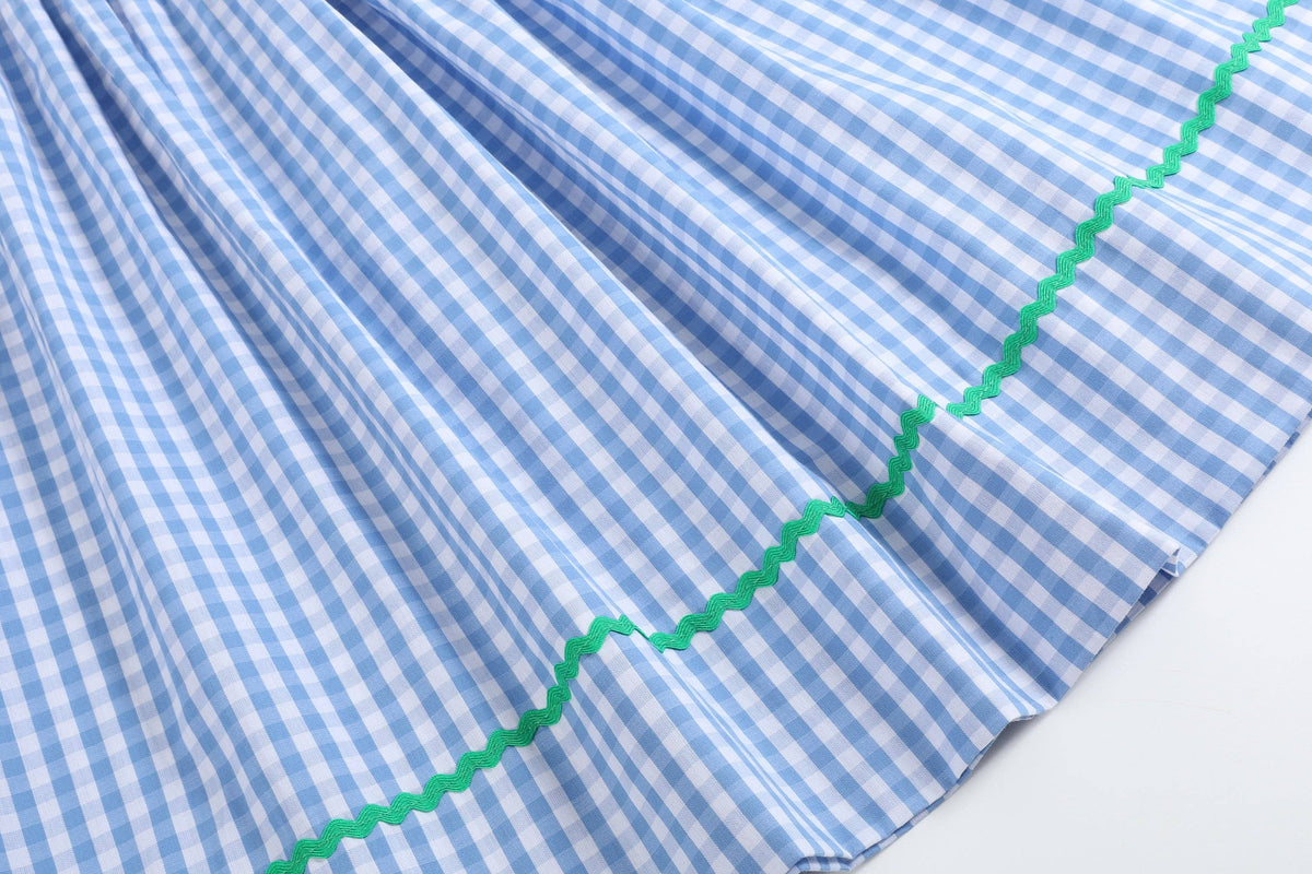 Blue Gingham Farm Smocked Bishop Dress