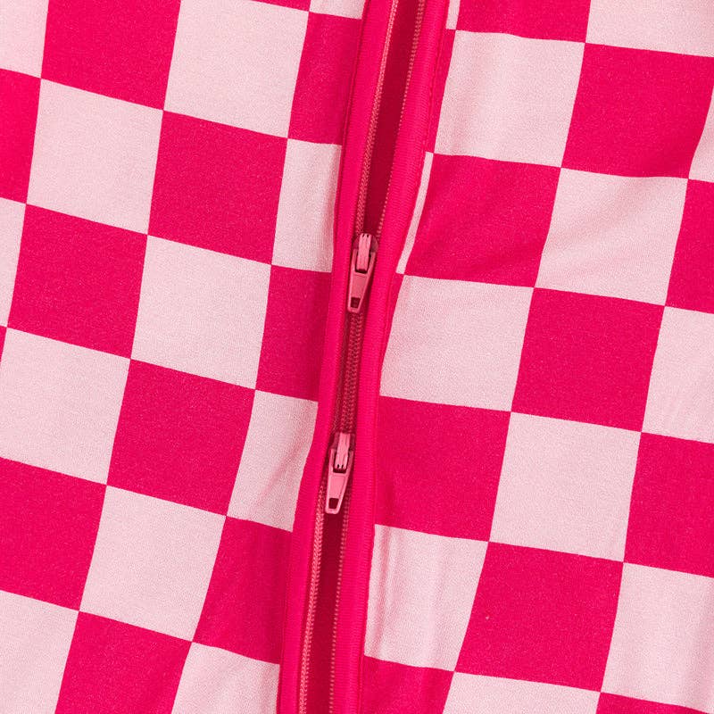 Bamboo Rose Red Checkerboard Zipper Romper Pajamas