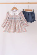 FLORAL SMOCKED LACE BLOOMER SET