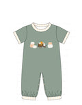 GREEN PUMPKIN FRENCH KNOT ROMPER