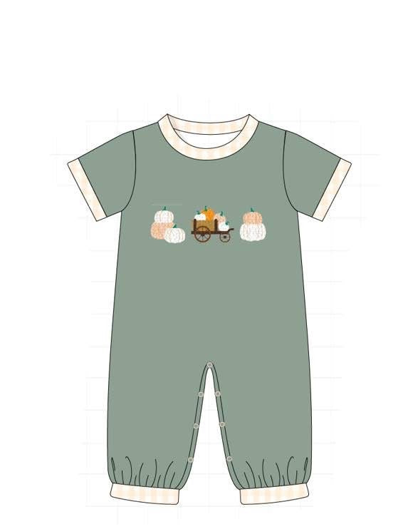GREEN PUMPKIN FRENCH KNOT ROMPER