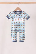Blue mallard duck embroidery romper