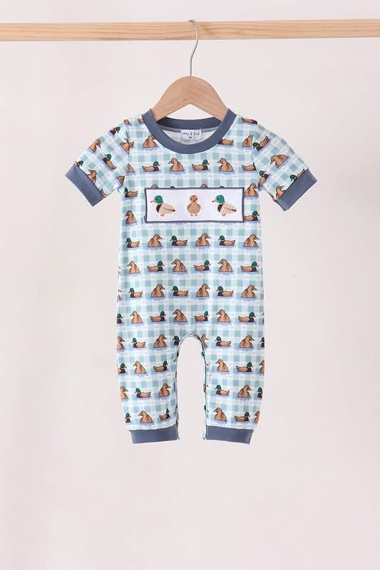 Blue mallard duck embroidery romper