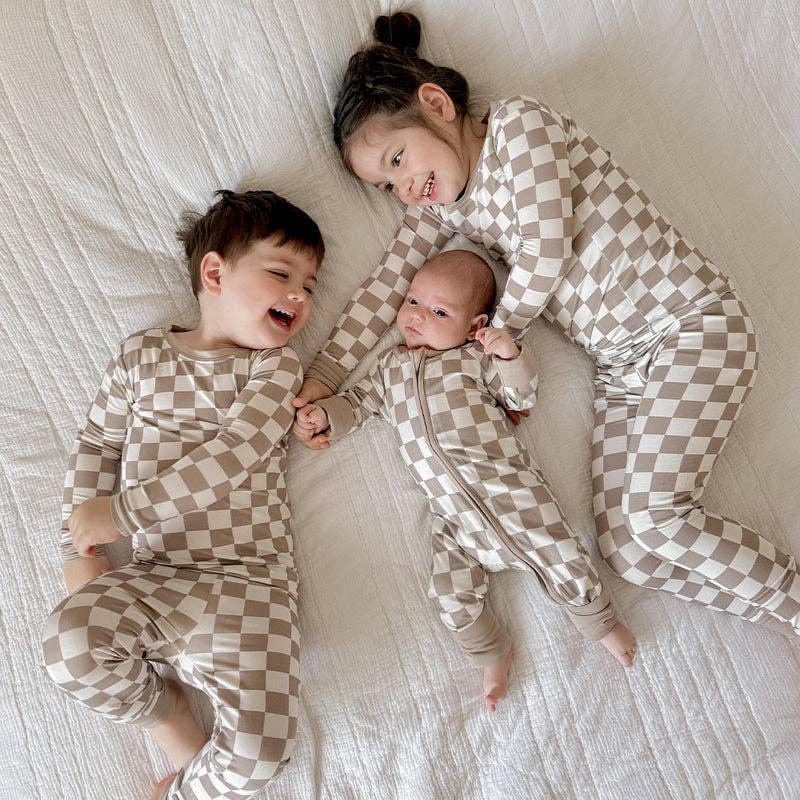 Toddler Boy's Checkerboard Pattern Long Sleeve Top & Pants Set