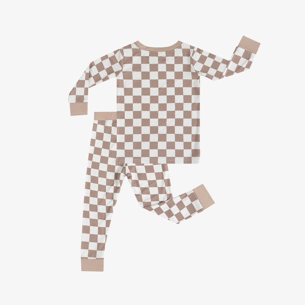 Toddler Boy's Checkerboard Pattern Long Sleeve Top & Pants Set