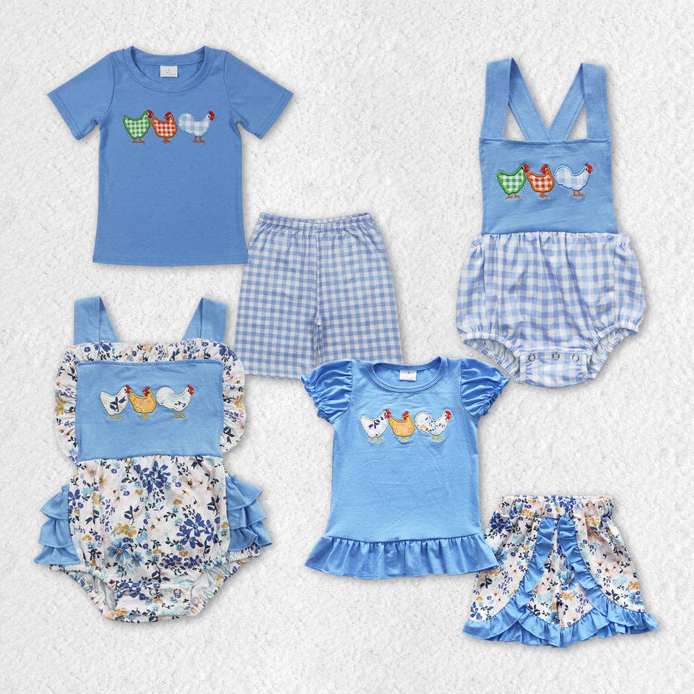 Sibling Baby Girls Chicken Summer Rompers Clothes Sets