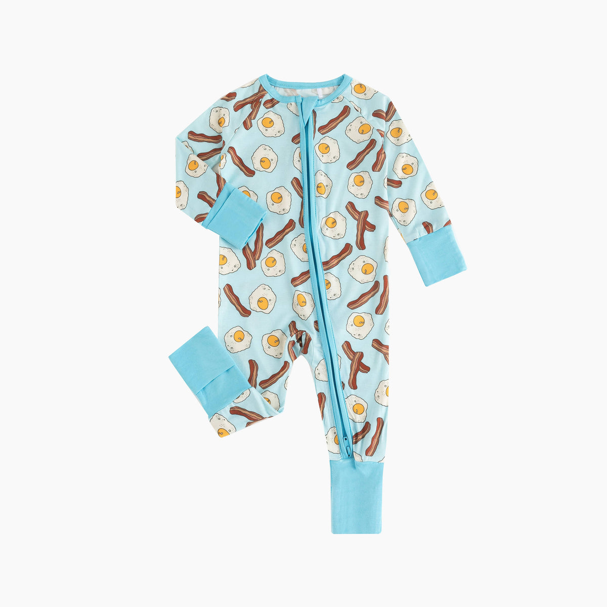 Bacon and Eggs Bamboo Zipper Romper Pajamas