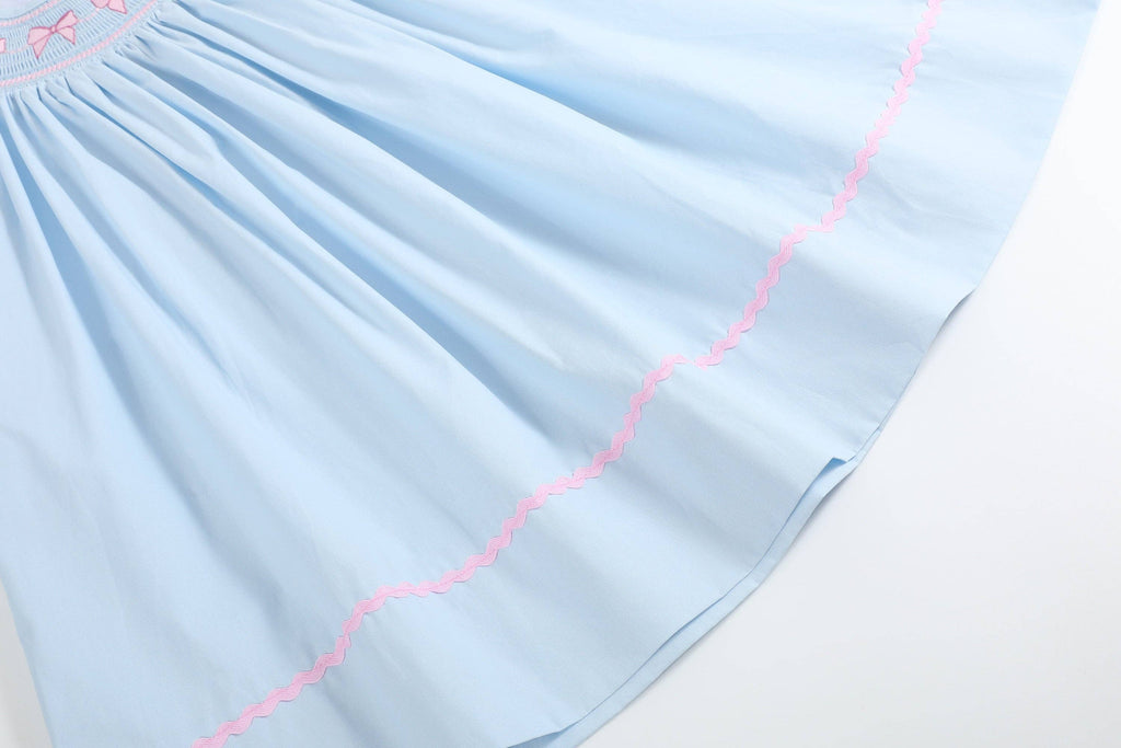 Blue and Pink Bow Smocked Bishop Dress