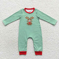 Family Sibling Mama Kids Christmas Embroidery Deer Stripe Boys Rompers