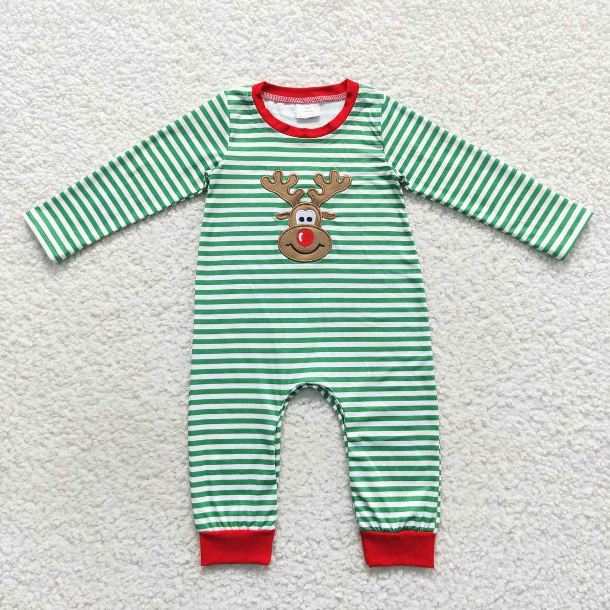 Family Sibling Mama Kids Christmas Embroidery Deer Stripe Boys Rompers