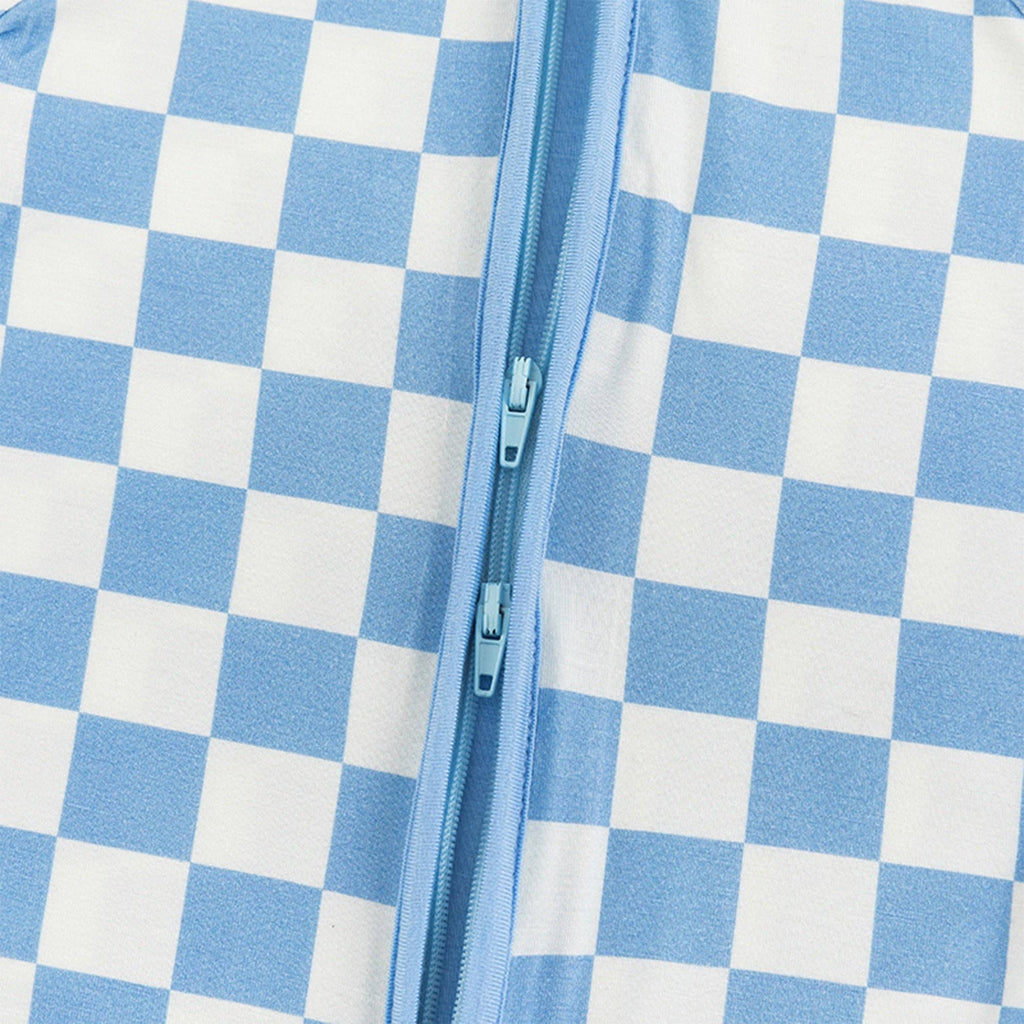 Blue Checkerboard Design Bamboo Zipper Romper Pajamas