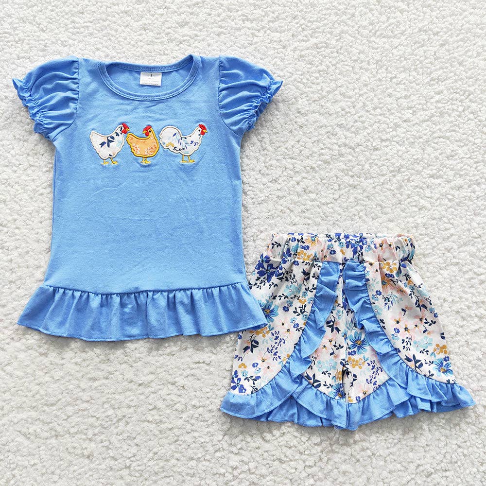 Sibling Baby Girls Chicken Summer Rompers Clothes Sets