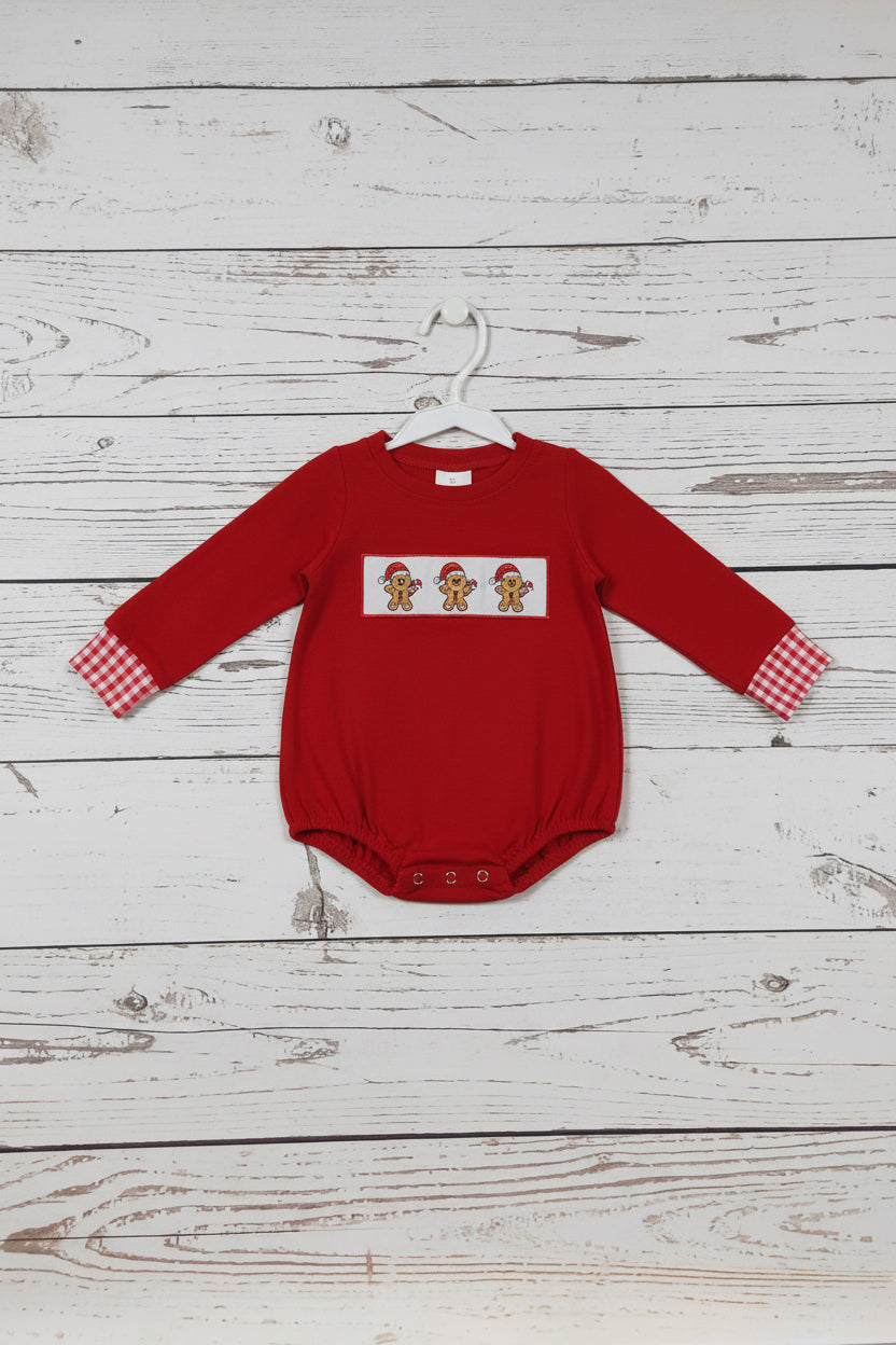 Baby Boys Gingerbread Embroidery Christmas Romper