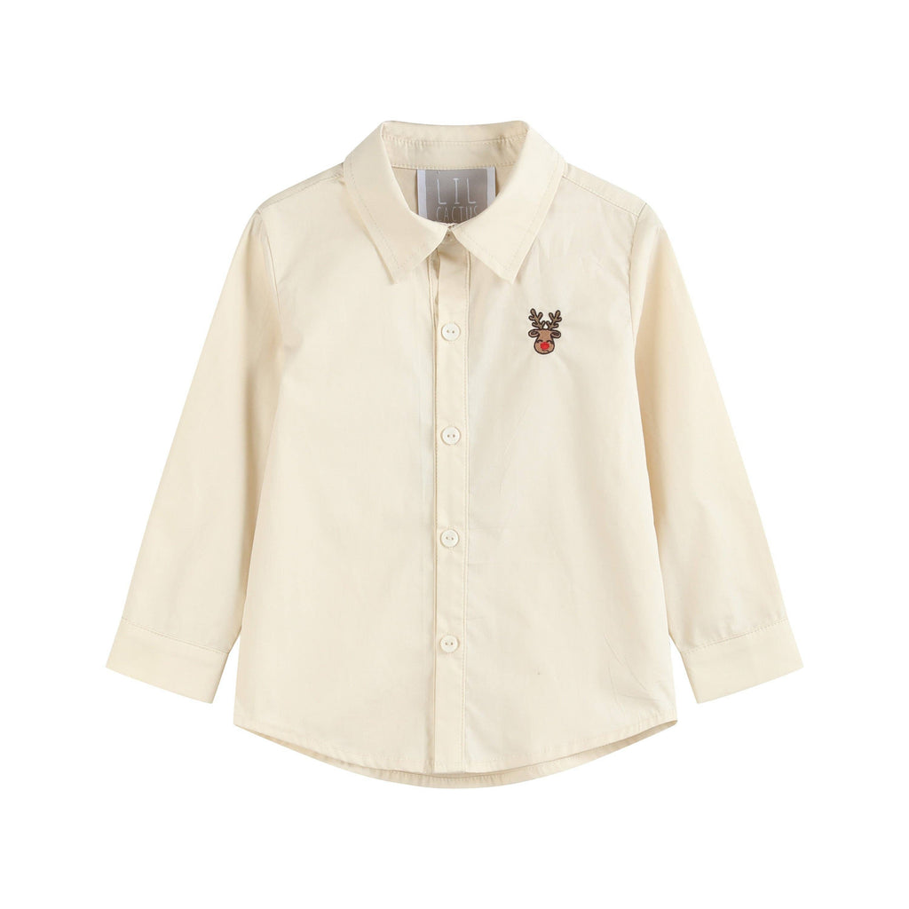 Sand Beige Reindeer Dress Shirt