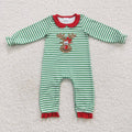 Family Sibling Mama Kids Christmas Embroidery Deer Stripe Clothes Girls Rompers