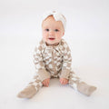 Brown Checkerboard Design Bamboo Zipper Romper Pajamas