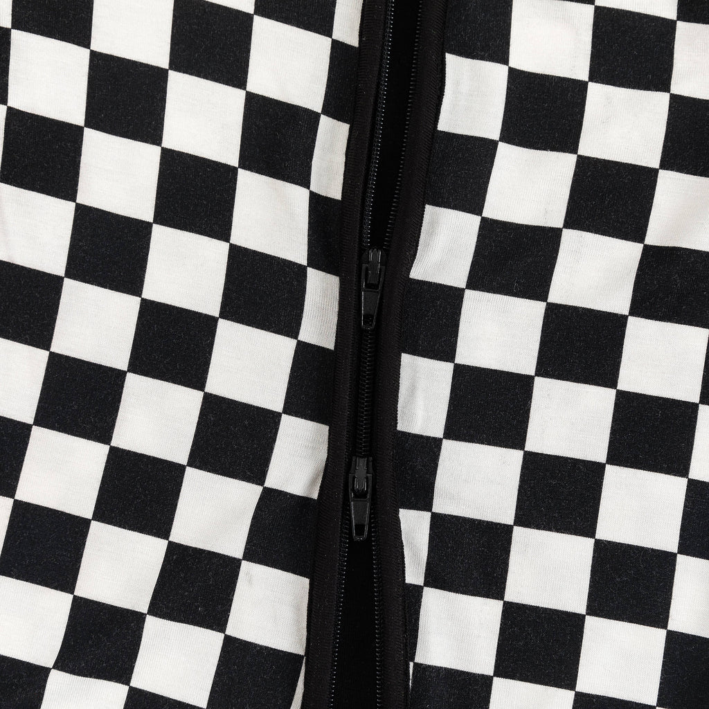 Black and White Checkerboard Design Bamboo Zipper Romper Pajamas