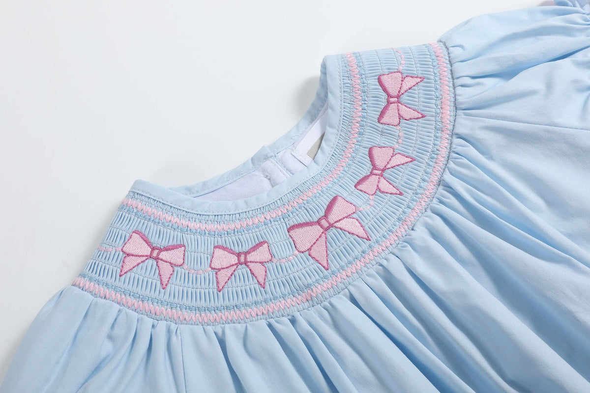 Blue and Pink Bow Smocked Romper