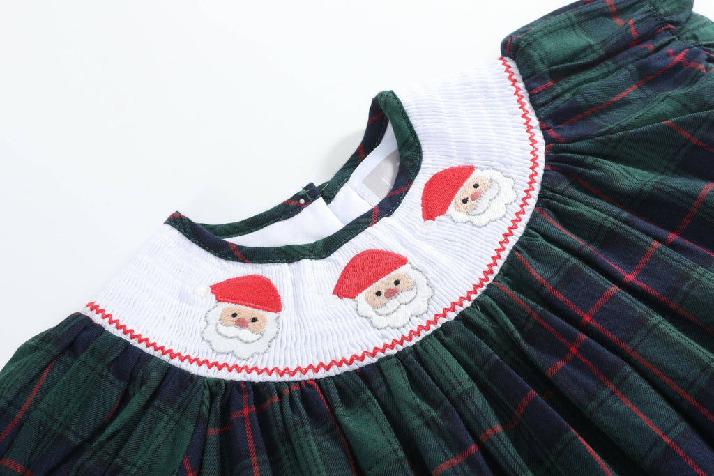 Blue, Green Red Plaid Christmas Santa Smocked Bishop Dress